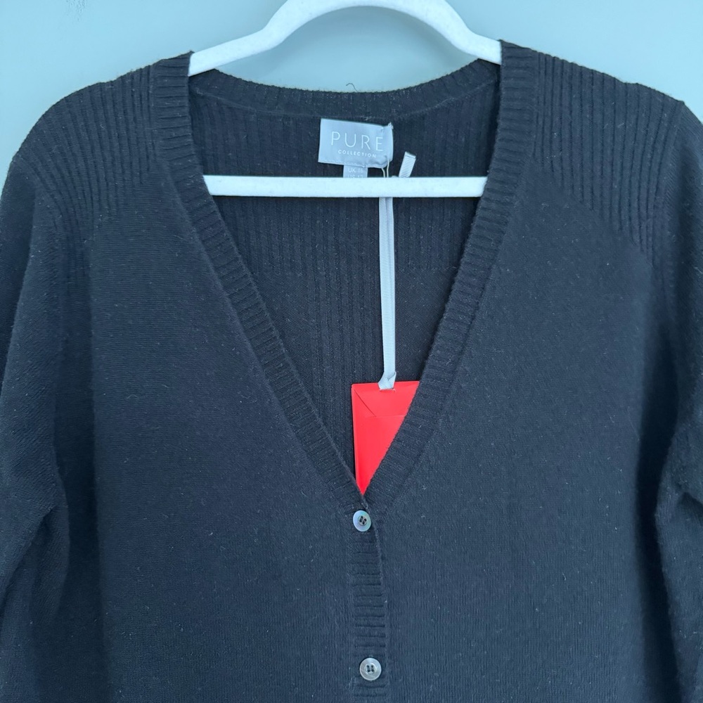NWT Pure Collection 90 Wool 10 Cashmere Black Longline Cardigan Sweater Minimal - Picture 4 of 15